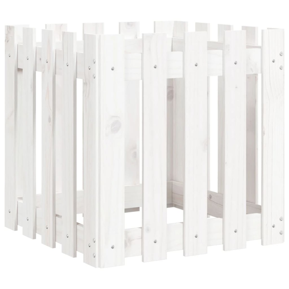 vidaXL Ζαρντινιέρα με Σχέδιο Φράχτη Λευκή 50 x 50 x 50 εκ. Μασίφ Πεύκο