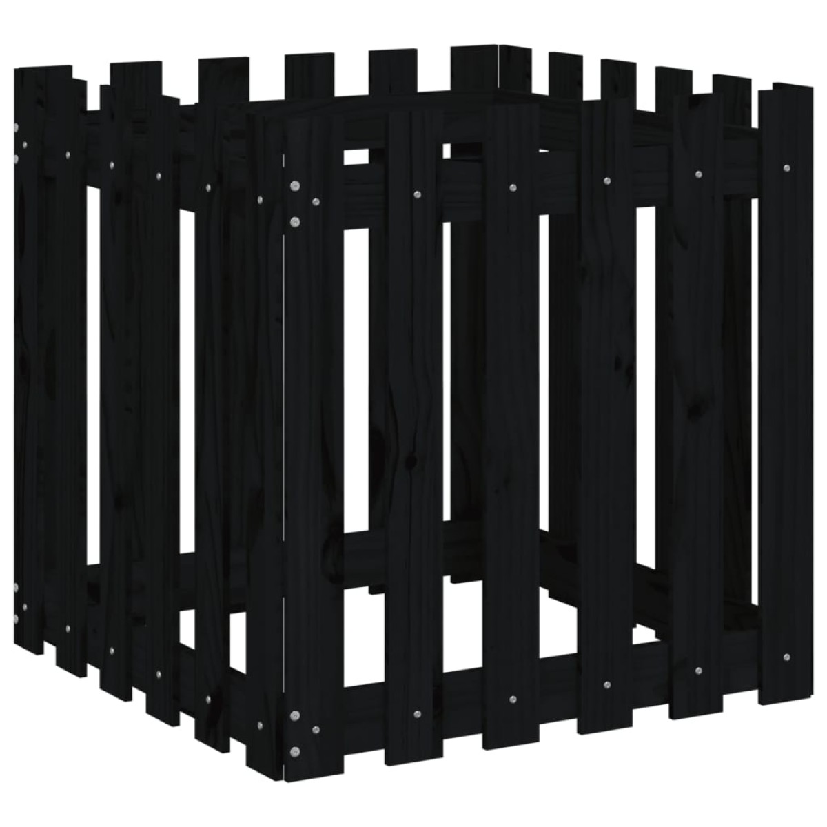 vidaXL Ζαρντινιέρα με Σχέδιο Φράχτη Μαύρη 60 x 60 x 60 εκ. Μασίφ Πεύκο