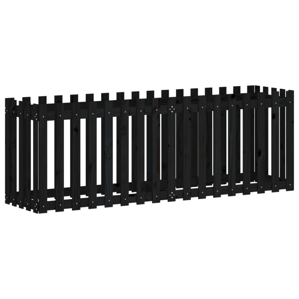 vidaXL Ζαρντινιέρα με Σχέδιο Φράχτη Μαύρη 200x50x70 εκ. Μασίφ Πεύκο