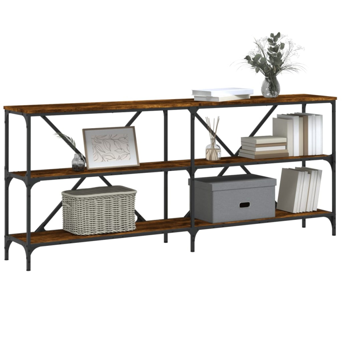 vidaXL Τραπέζι Κονσόλα Καπνιστή Δρυς 180x30x75 εκ. Επεξ. Ξύλο/Σίδηρος