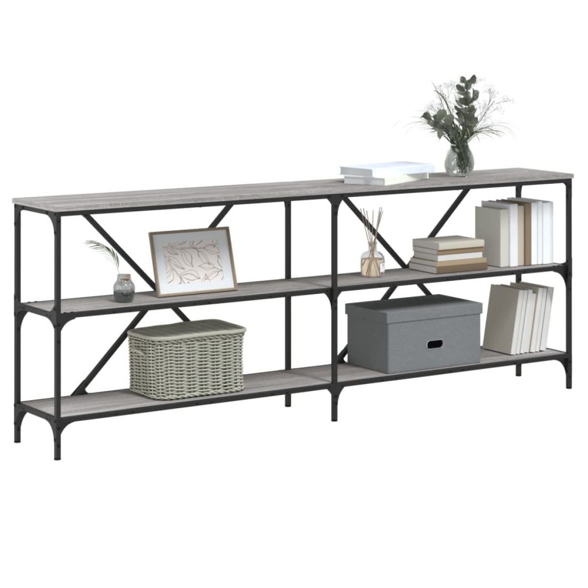 vidaXL Τραπέζι Κονσόλα Γκρι Sonoma 200x30x75 εκ. Επεξ. Ξύλο + Σίδηρος