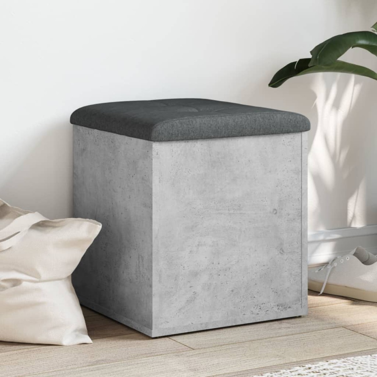 vidaXL Παγκάκι Αποθήκευσης Γκρι Σκυροδεμ. 42x42x45 εκ. Επεξεργ. Ξύλο
