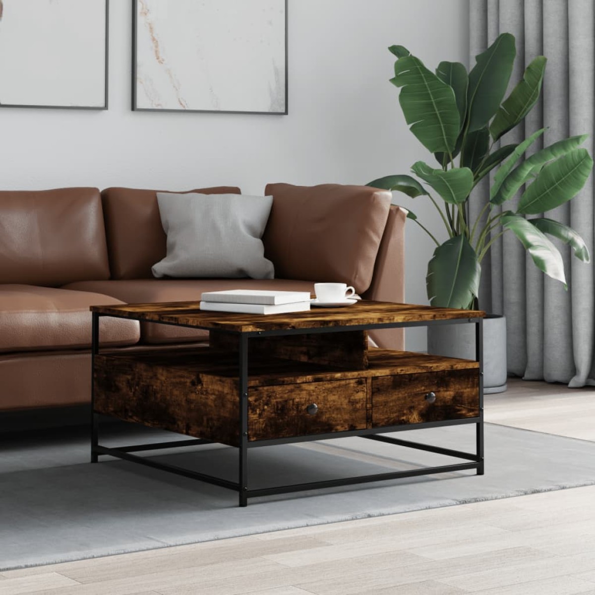 vidaXL Τραπεζάκι Σαλονιού Καπνιστή Δρυς 80 x 80 x 45 εκ. Επεξεργ. Ξύλο
