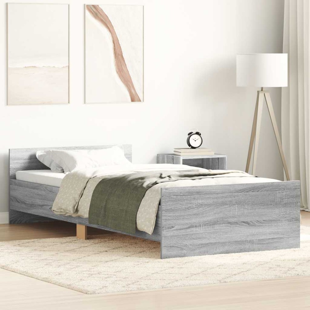 vidaXL Πλαίσιο Κρεβατιού Γκρι Sonoma 75x190 εκ Επεξ. Ξύλο Small Single