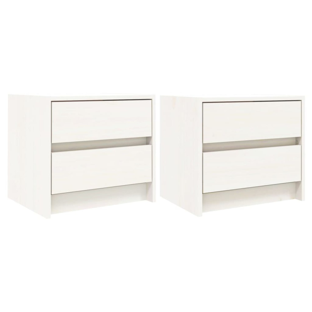 vidaXL Κομοδίνα 2 τεμ. Λευκά 40 x 31 x 35,5 εκ. από Μασίφ Ξύλο Πεύκου