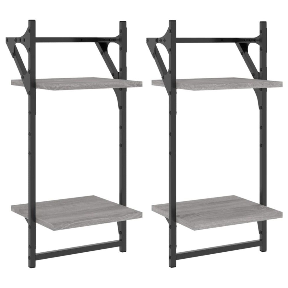 vidaXL Ράφια Τοίχου με Μπάρα 2 τεμ. Γκρι Sonoma 30 x 25 x 65 εκ.