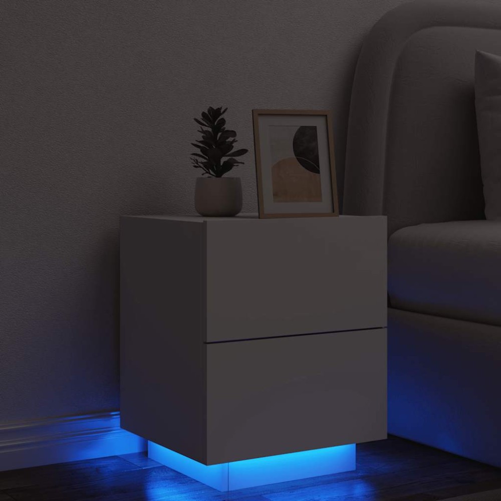vidaXL Κομοδίνο με Φώτα LED Λευκό από Επεξεργασμένο ξύλο