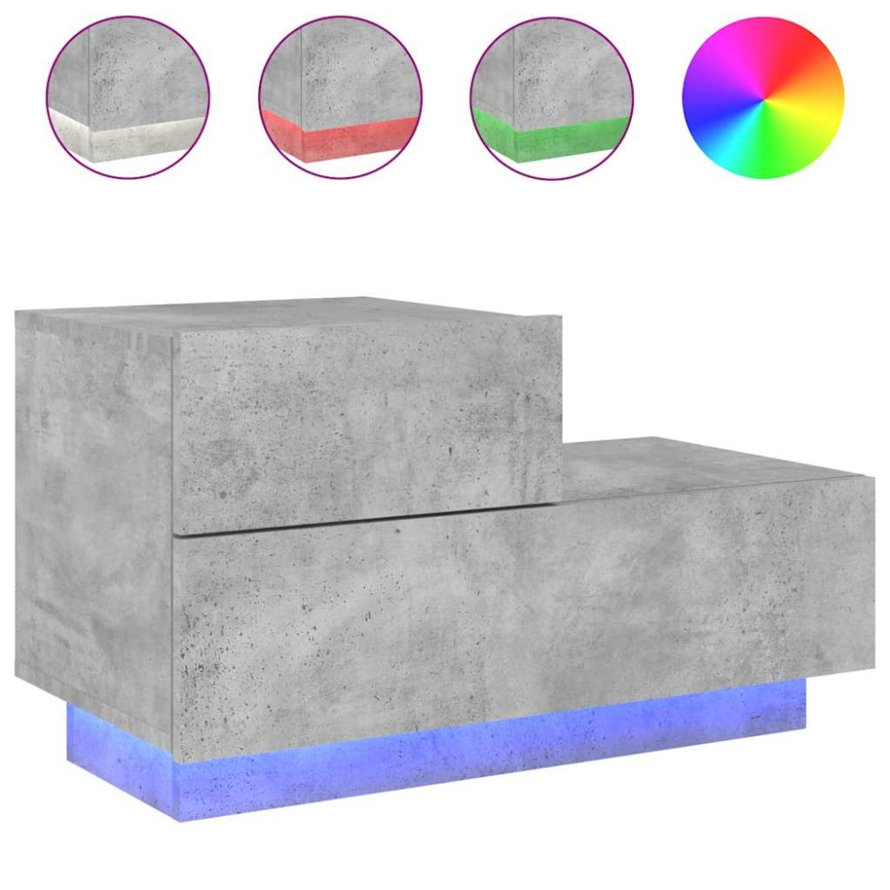 vidaXL Κομοδίνο με Φώτα LED Γκρι Σκυροδέματος 70 x 36 x 40,5 εκ.
