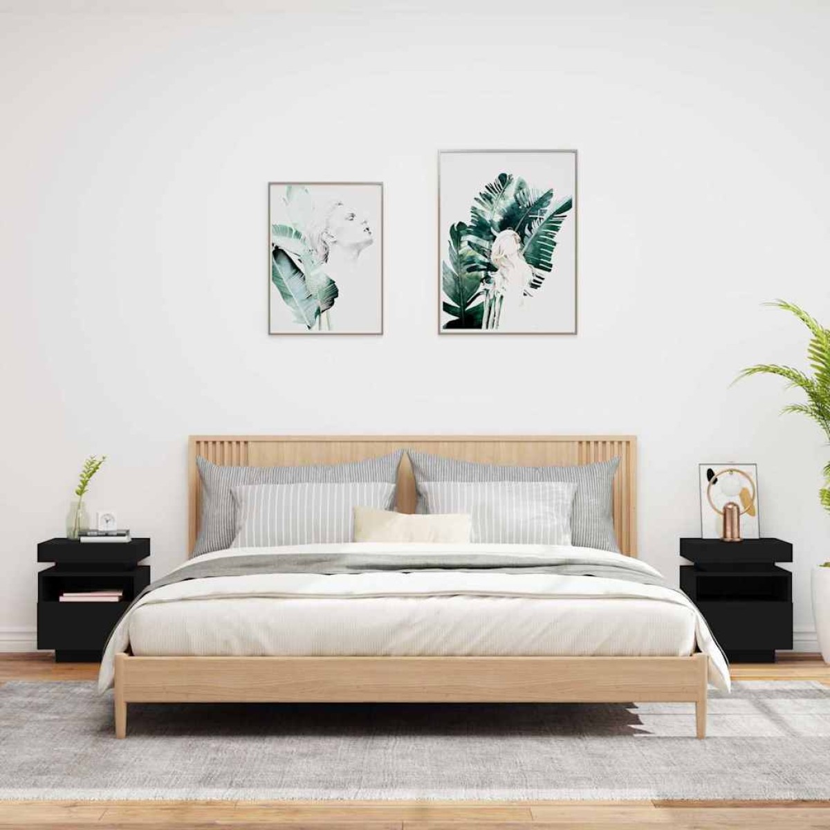 vidaXL Κομοδίνα με Φώτα LED 2 τεμ. Μαύρα 40x39x48,5 εκ.
