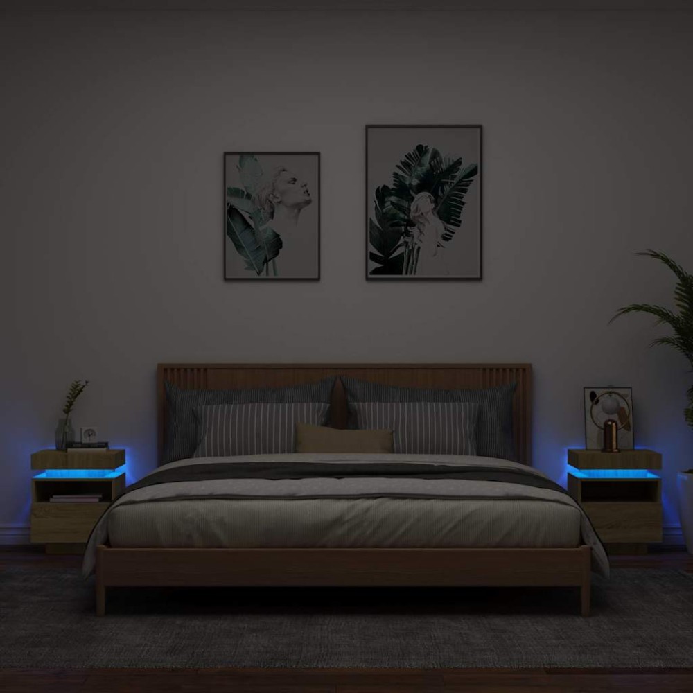 vidaXL Κομοδίνα με Φώτα LED 2 τεμ. Sonoma Δρυς 40x39x48,5 εκ.