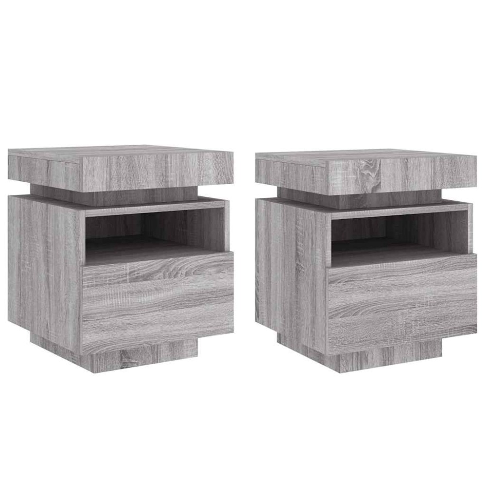 vidaXL Κομοδίνα με Φώτα LED 2 τεμ. Γκρι Sonoma 40x39x48,5 εκ.