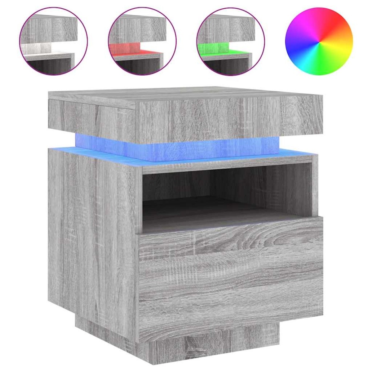 vidaXL Κομοδίνα με Φώτα LED 2 τεμ. Γκρι Sonoma 40x39x48,5 εκ.