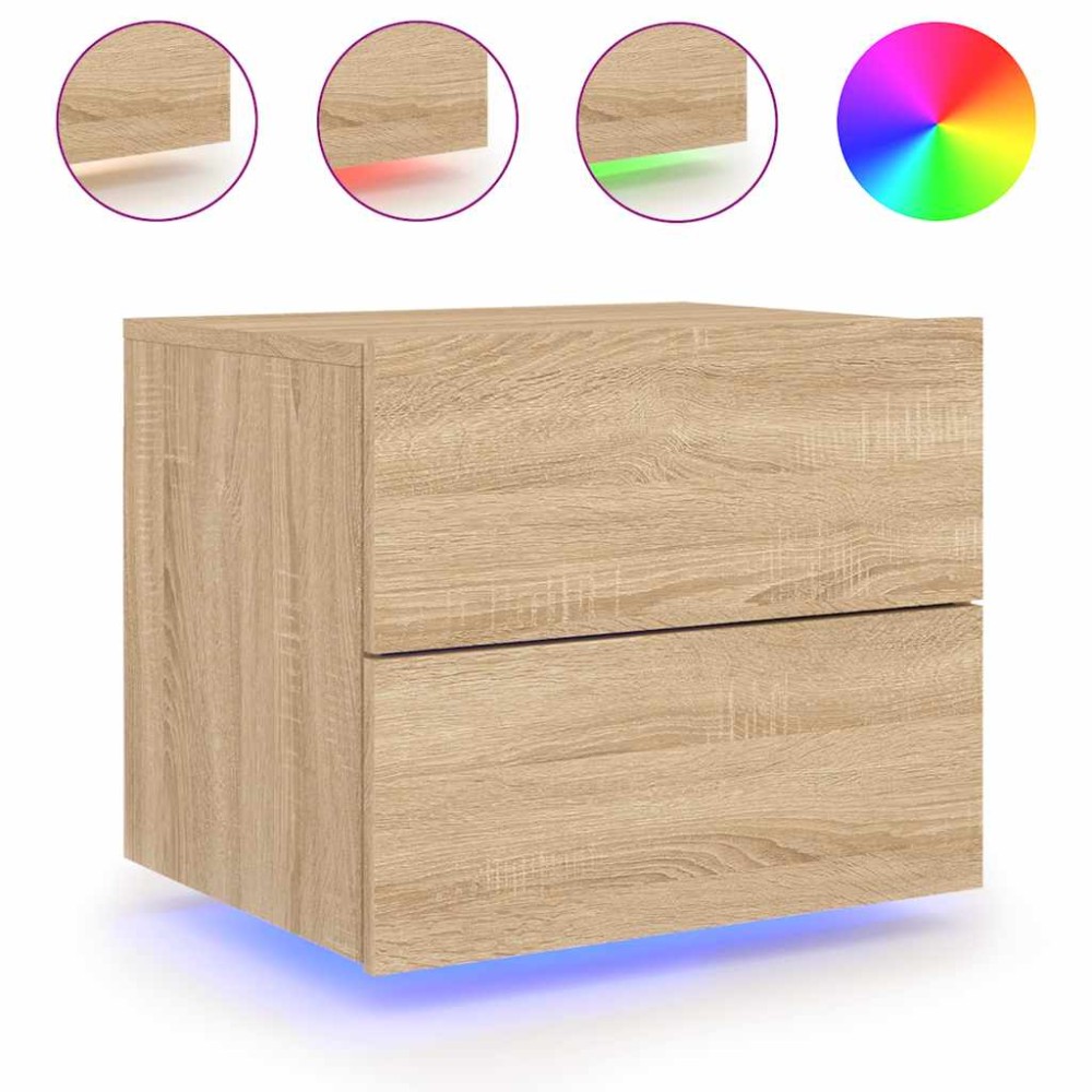 vidaXL Κομοδίνο Επιτοίχιο με Φώτα LED Sonoma Δρυς