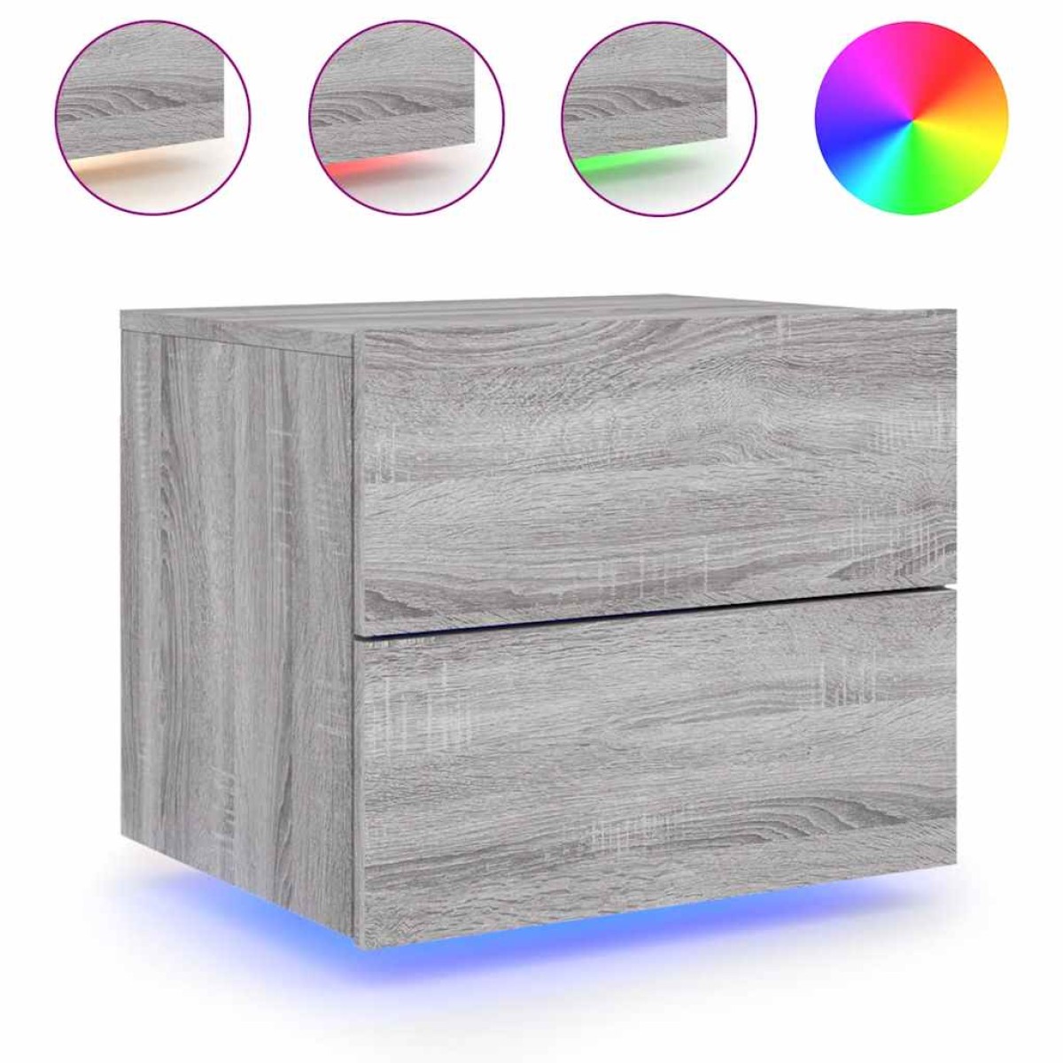vidaXL Κομοδίνα Επιτοίχια με Φώτα LED 2 τεμ. Γκρι Sonoma