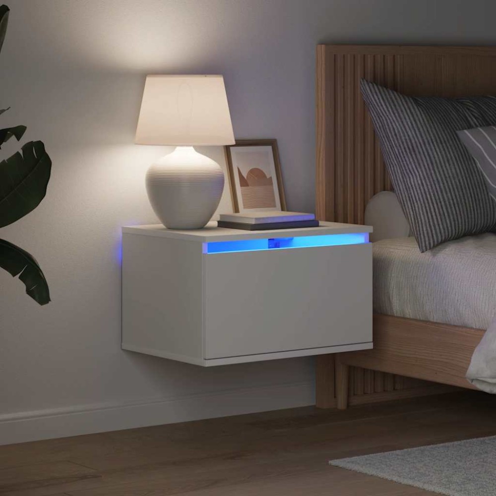 vidaXL Κομοδίνο Επιτοίχιο με Φώτα LED Λευκό
