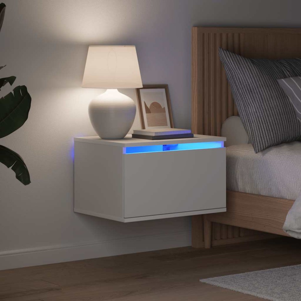 vidaXL Κομοδίνα Επιτοίχια με Φώτα LED 2 τεμ. Λευκά