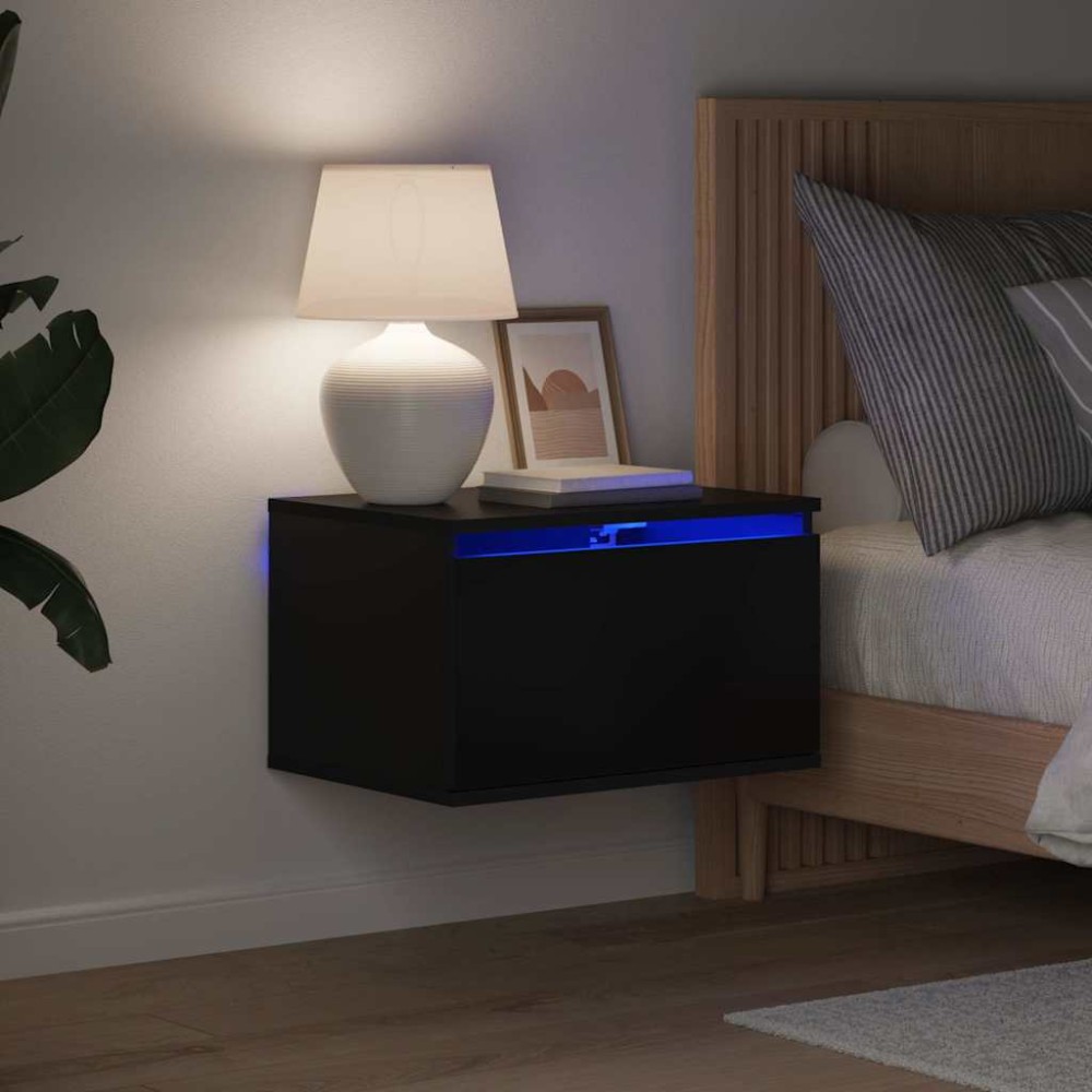 vidaXL Κομοδίνα Επιτοίχια με Φώτα LED 2 τεμ. Μαύρα