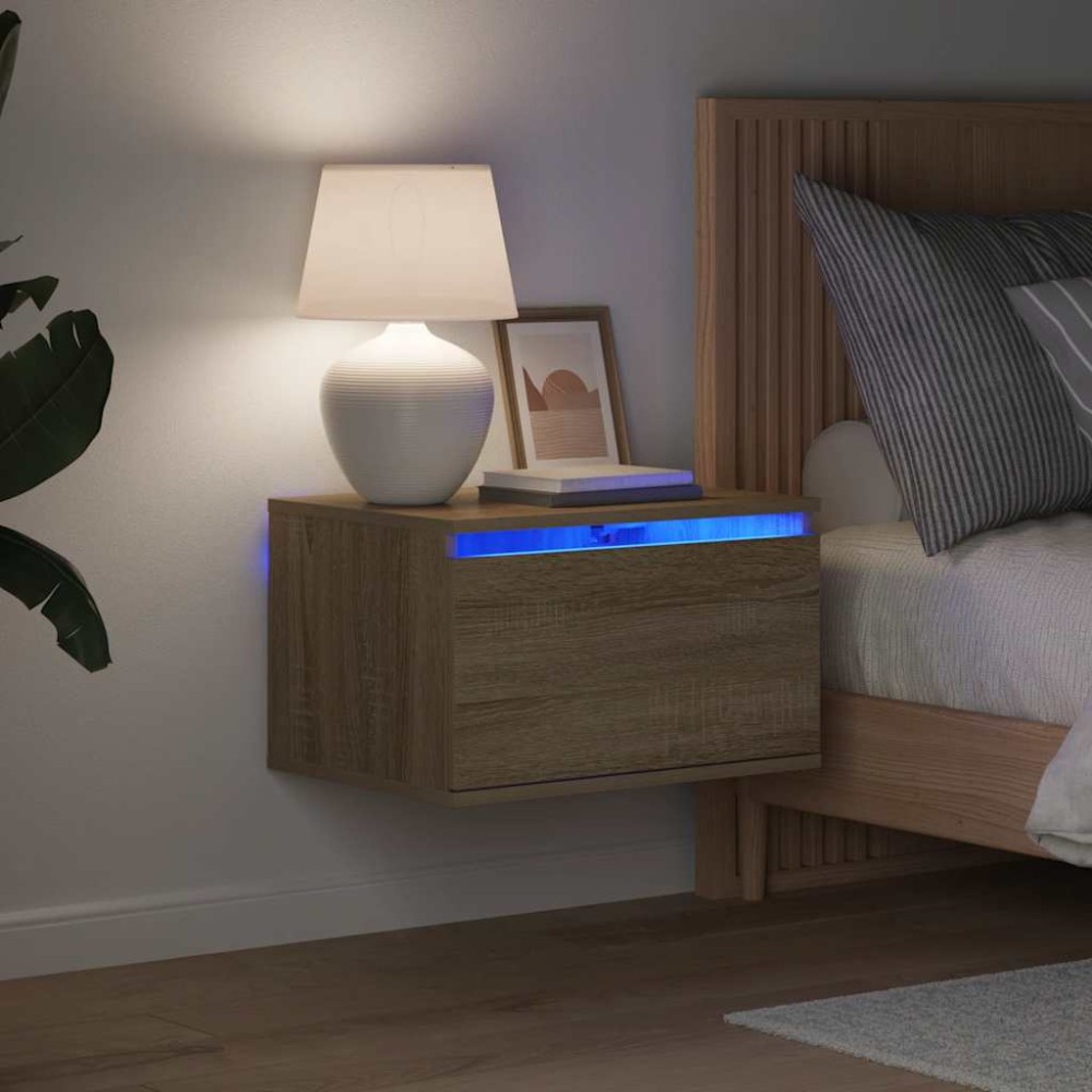 vidaXL Κομοδίνο Επιτοίχιο με Φώτα LED Sonoma Δρυς