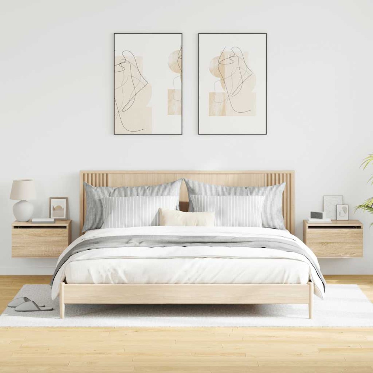 vidaXL Κομοδίνα Επιτοίχια με Φώτα LED 2 τεμ. Sonoma Δρυς