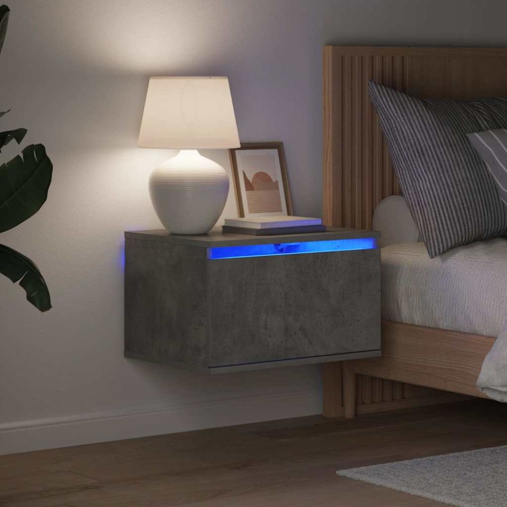 vidaXL Κομοδίνα Επιτοίχια με Φώτα LED 2 τεμ. Γκρι Σκυροδέματος