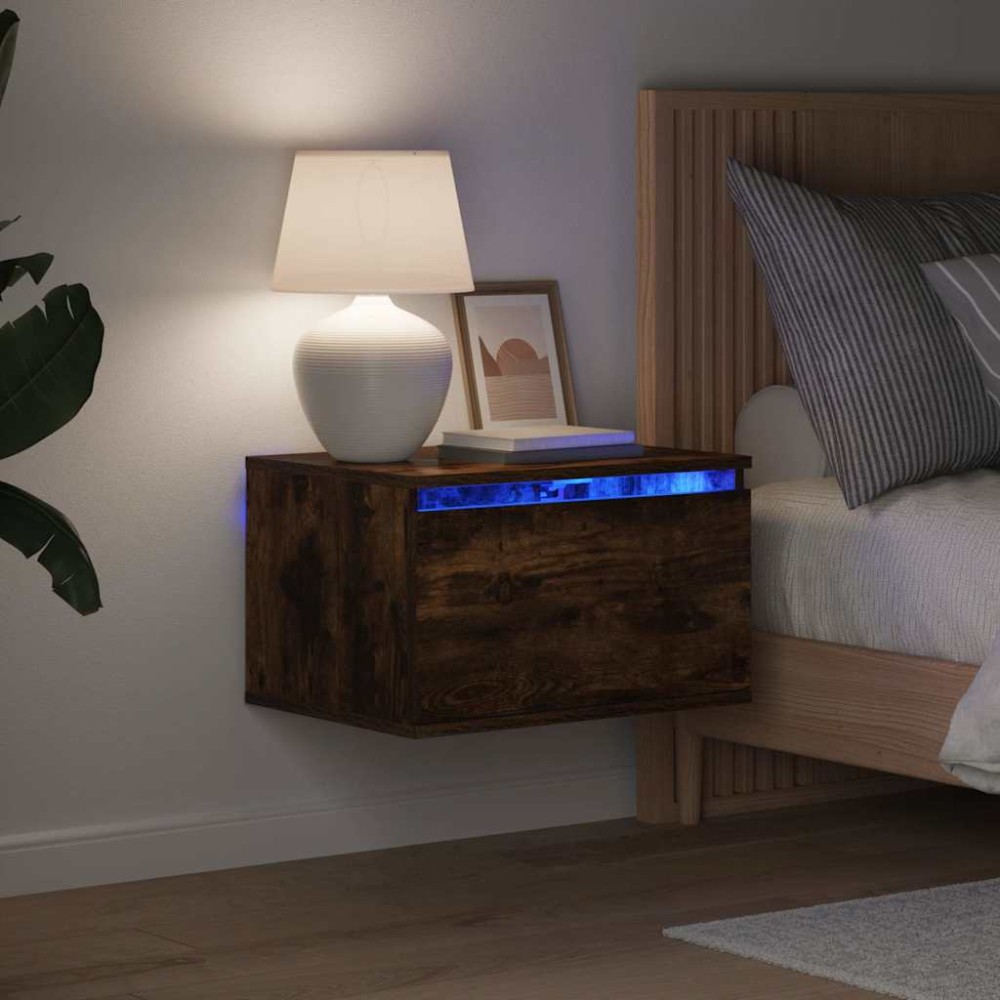 vidaXL Κομοδίνα Επιτοίχια με Φώτα LED 2 τεμ. Καπνιστή Δρυς