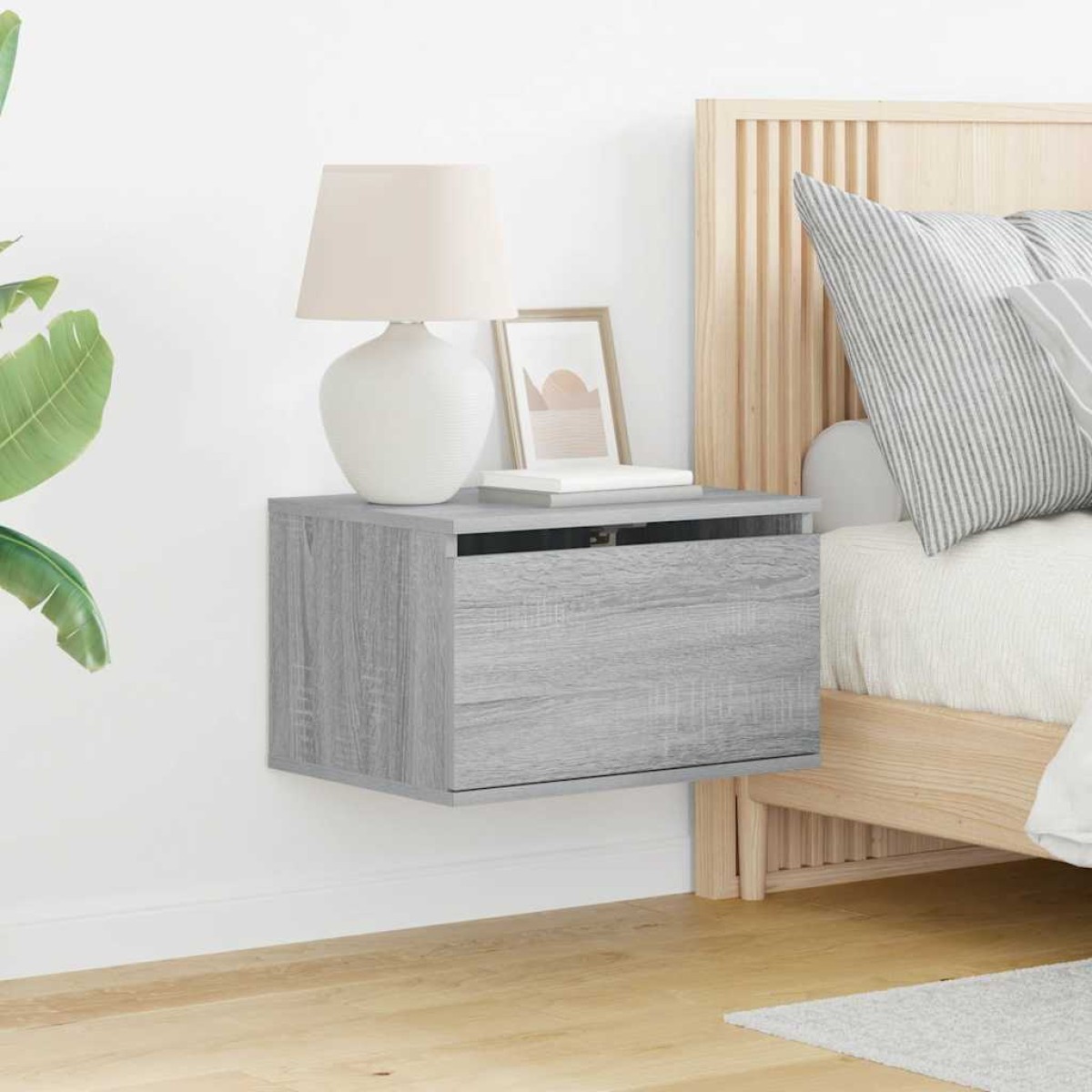 vidaXL Κομοδίνα Επιτοίχια με Φώτα LED 2 τεμ. Γκρι Sonoma