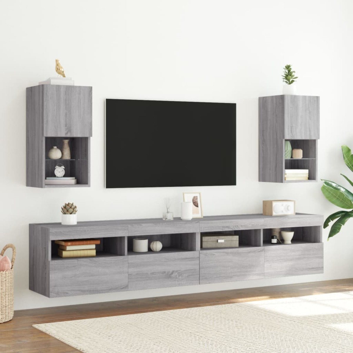 vidaXL Έπιπλα Τηλεόρασης με LED 2 τεμ. Γκρι Sonoma 30,5x30x60 εκ.