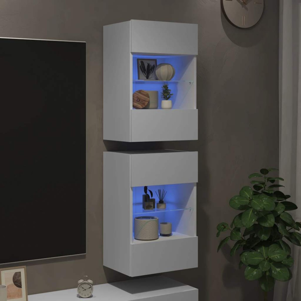 vidaXL Έπιπλα Τοίχου Τηλεόρασης με LED 2 Τεμ. Λευκά 40x30x60,5 εκ.