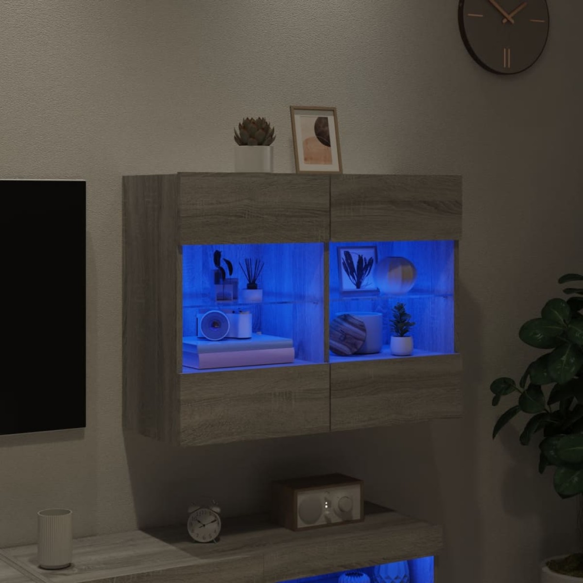 vidaXL Έπιπλο Τοίχου Τηλεόρασης με LED Γκρι Sonoma 78,5x30x60,5 εκ.