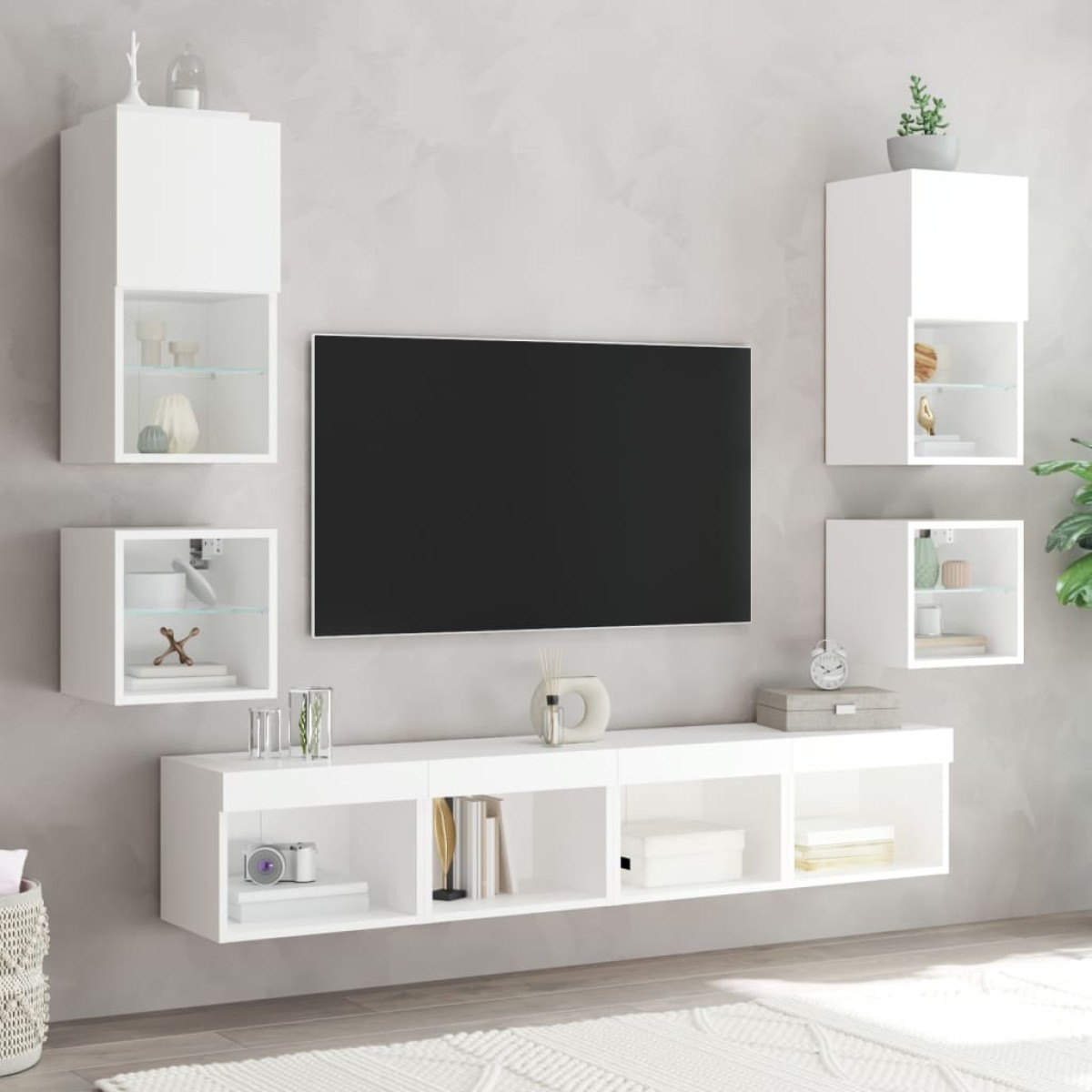 vidaXL Κομοδίνο Επιτοίχιο με Φώτα LED Λευκό