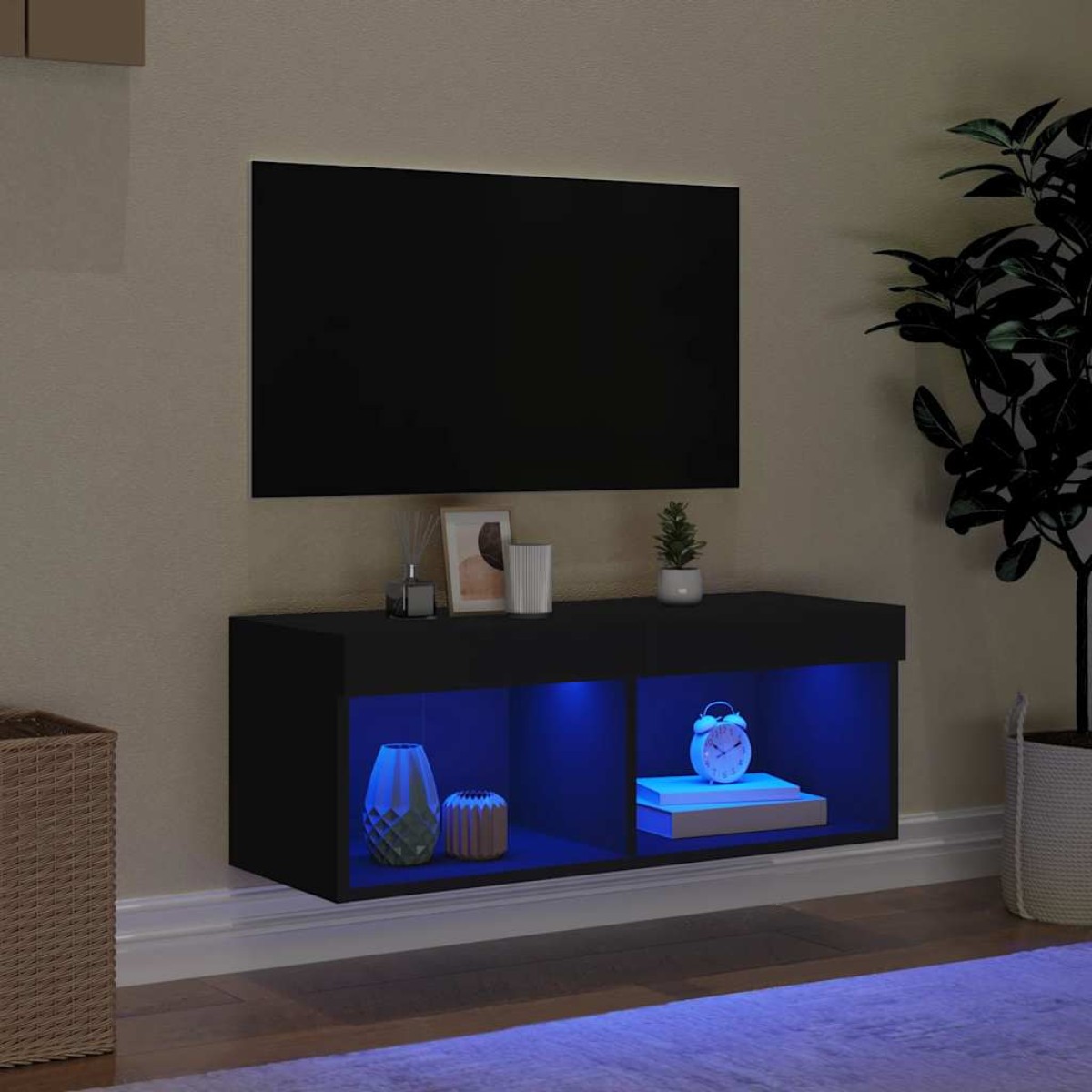 vidaXL Έπιπλο Τηλεόρασης με LED Μαύρο 80 x 30 x 30 εκ.