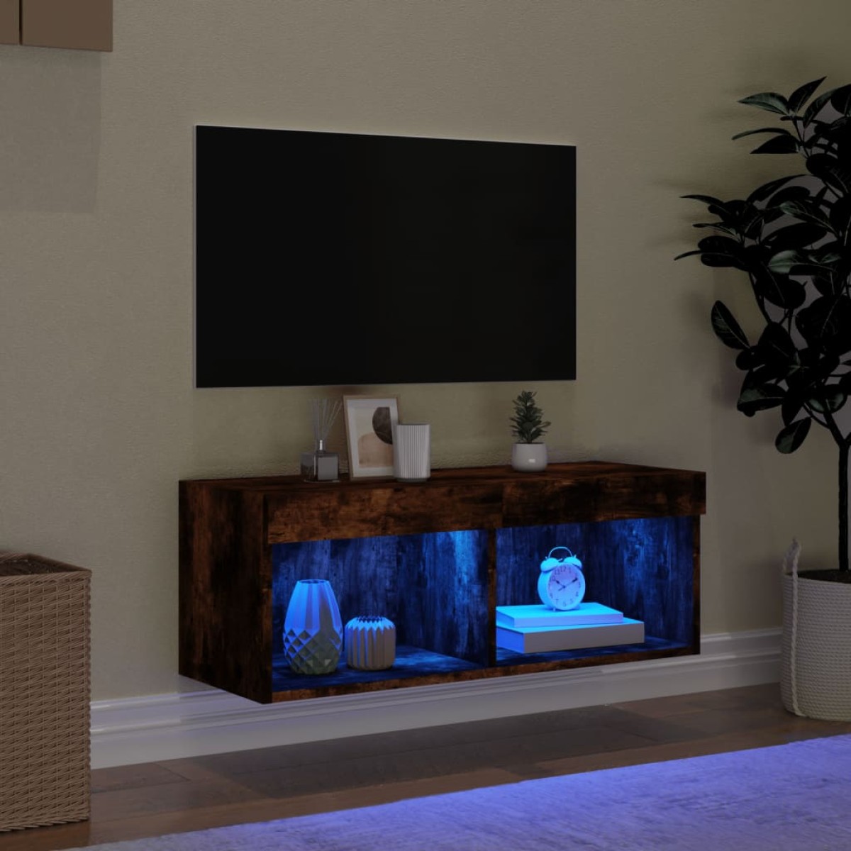 vidaXL Έπιπλο Τηλεόρασης με LED Καπνιστή Δρυς 80x30x30 εκ.