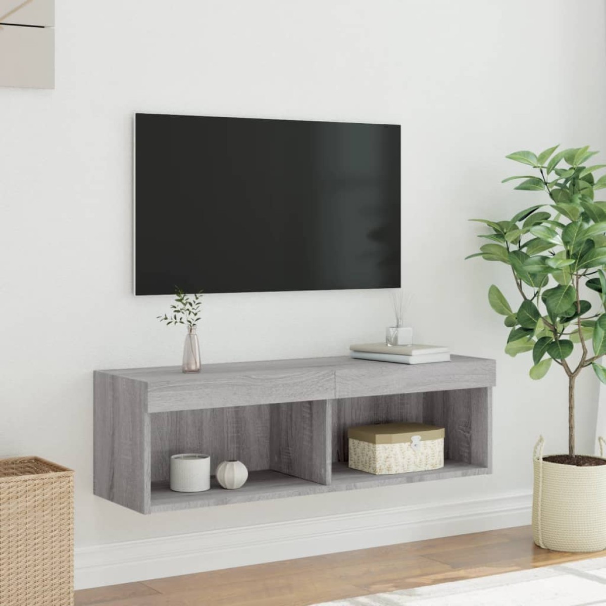 vidaXL Έπιπλο Τηλεόρασης με LED Γκρι Sonoma 100x30x30 εκ.