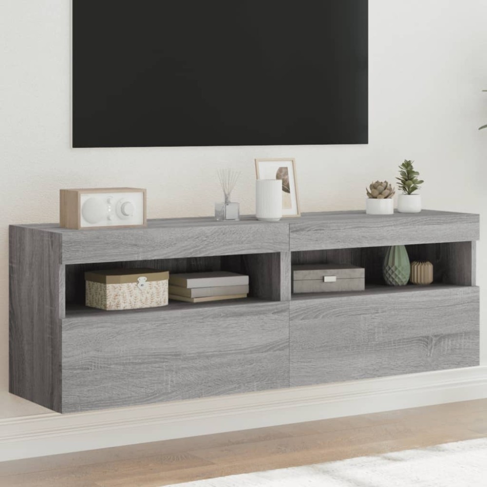 vidaXL Έπιπλα Τοίχου Τηλ. με LED 2 Τεμ. Γκρι Sonoma 60x30x40 εκ.