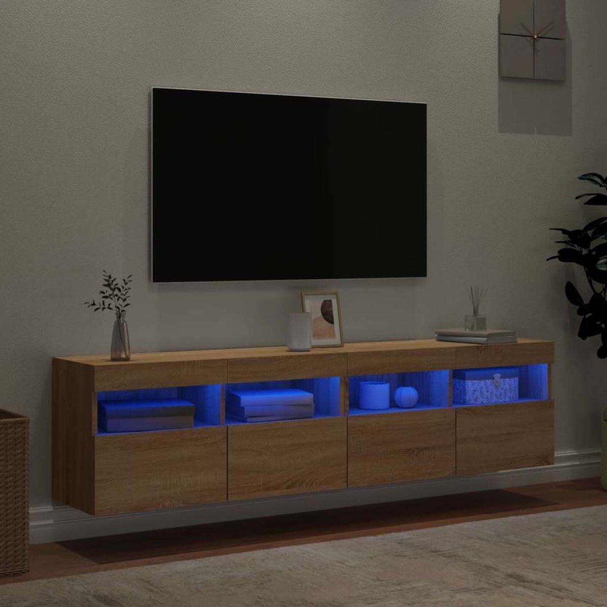 vidaXL Έπιπλα Τοίχου Τηλ. με LED 2 Τεμ. Sonoma Δρυς 80x30x40 εκ.