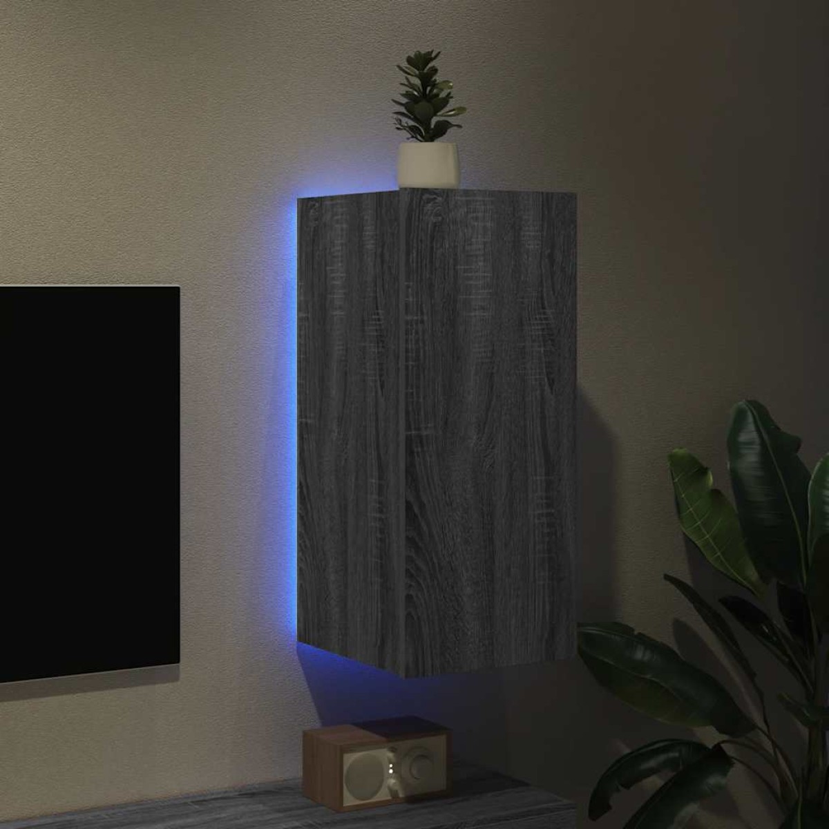 vidaXL Έπιπλο Τοίχου Τηλεόρασης με LED Γκρι Sonoma 30,5x35x70 εκ.
