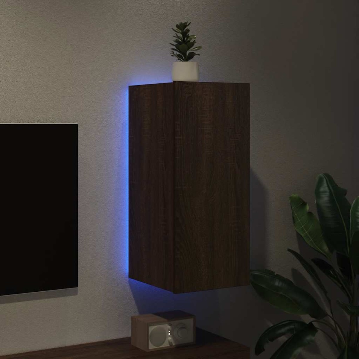 vidaXL Έπιπλο Τοίχου Τηλεόρασης με LED Καφέ Δρυς 30,5x35x70 εκ.