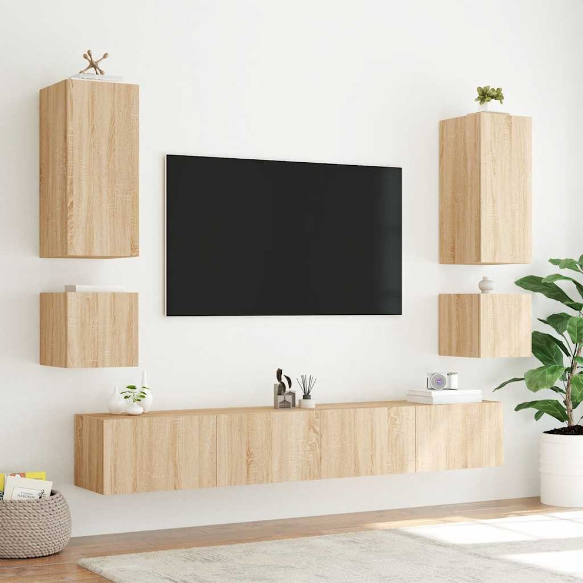 vidaXL Έπιπλα Τοίχου Τηλ. με LED 2 Τεμ. Sonoma Δρυς 40,5x35x40 εκ.