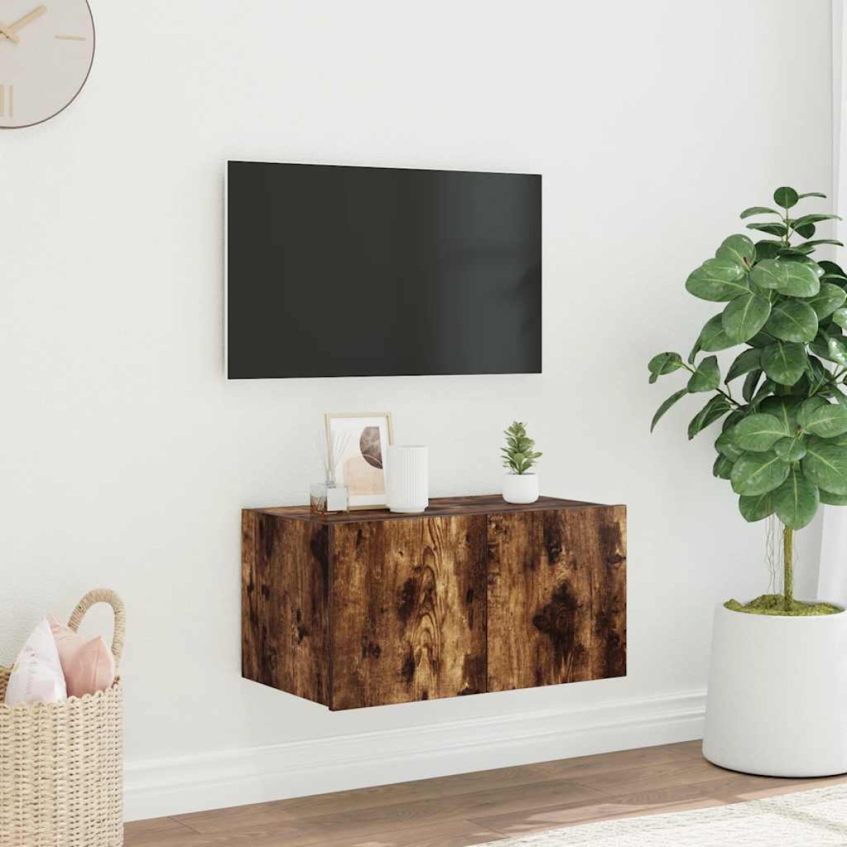 vidaXL Έπιπλο Τοίχου Τηλεόρασης με LED Καπνιστή Δρυς 60x35x31 εκ.