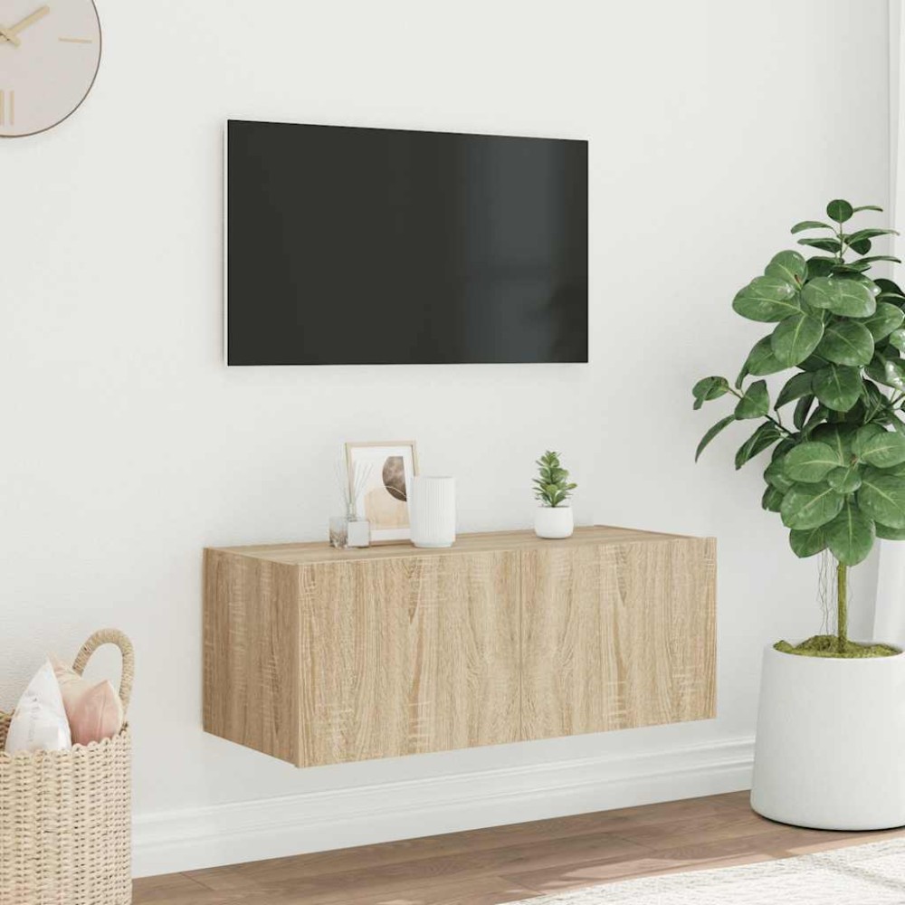 vidaXL Έπιπλο Τοίχου Τηλεόρασης με LED Sonoma Δρυς 80x35x31 εκ.
