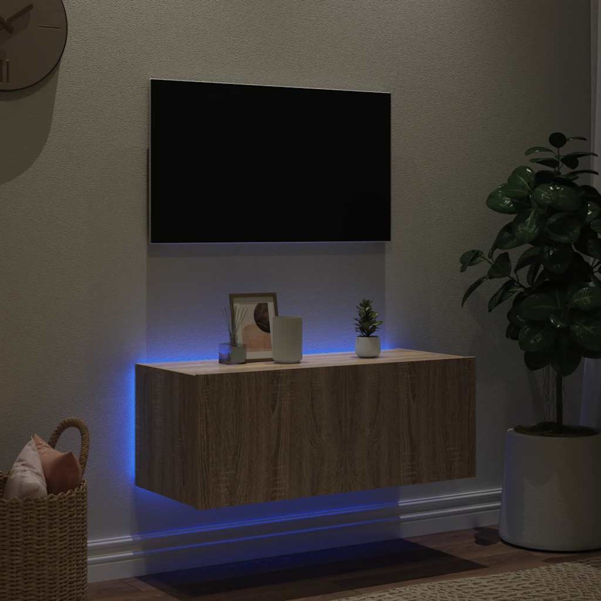 vidaXL Έπιπλο Τοίχου Τηλεόρασης με LED Sonoma Δρυς 80x35x31 εκ.