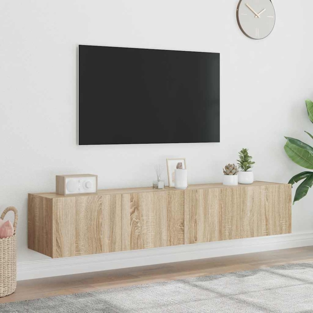 vidaXL Έπιπλα Τοίχου Τηλ. με LED 2 Τεμ. Sonoma Δρυς 80x35x31 εκ.