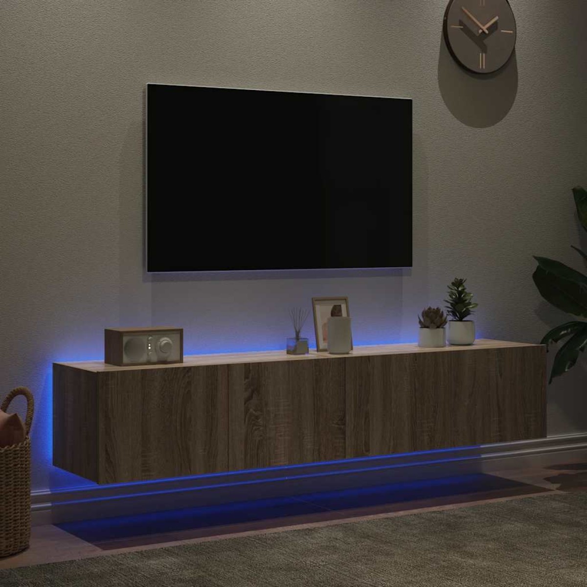 vidaXL Έπιπλα Τοίχου Τηλ. με LED 2 Τεμ. Sonoma Δρυς 80x35x31 εκ.