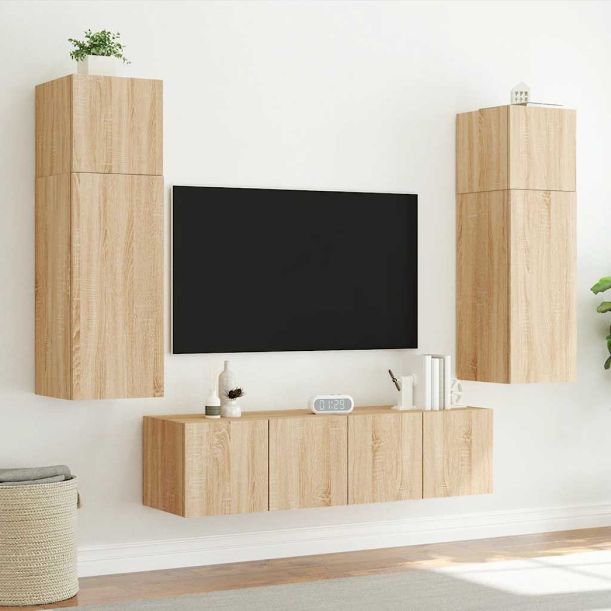 vidaXL Έπιπλα Τοίχου Τηλ. με LED 2 Τεμ. Sonoma Δρυς 80x35x31 εκ.