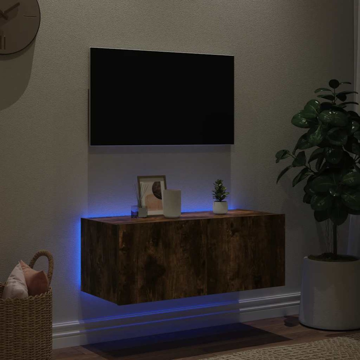 vidaXL Έπιπλο Τοίχου Τηλεόρασης με LED Καπνιστή Δρυς 80x35x31 εκ.