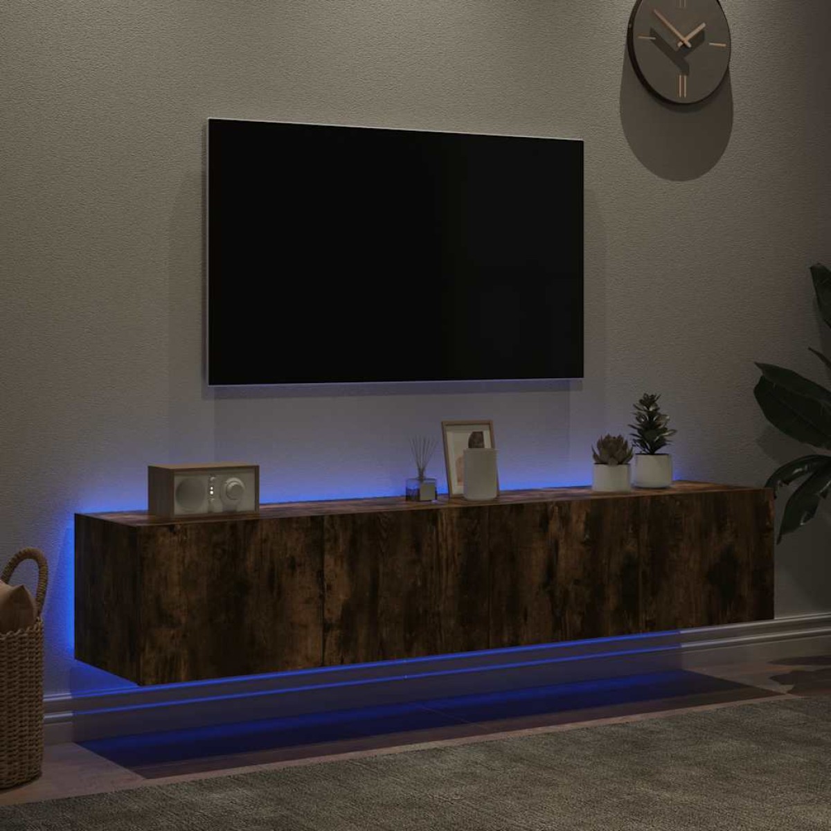 vidaXL Έπιπλα Τοίχου Τηλεόρασης LED 2 Τεμ. Καπνιστή Δρυς 80x35x31 εκ.