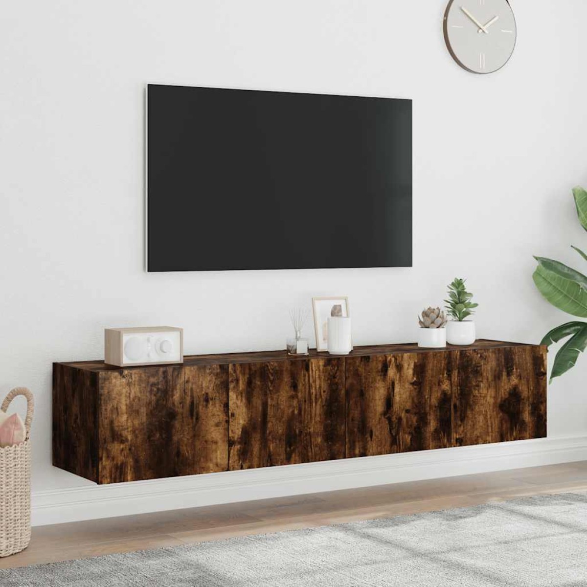 vidaXL Έπιπλα Τοίχου Τηλεόρασης LED 2 Τεμ. Καπνιστή Δρυς 80x35x31 εκ.