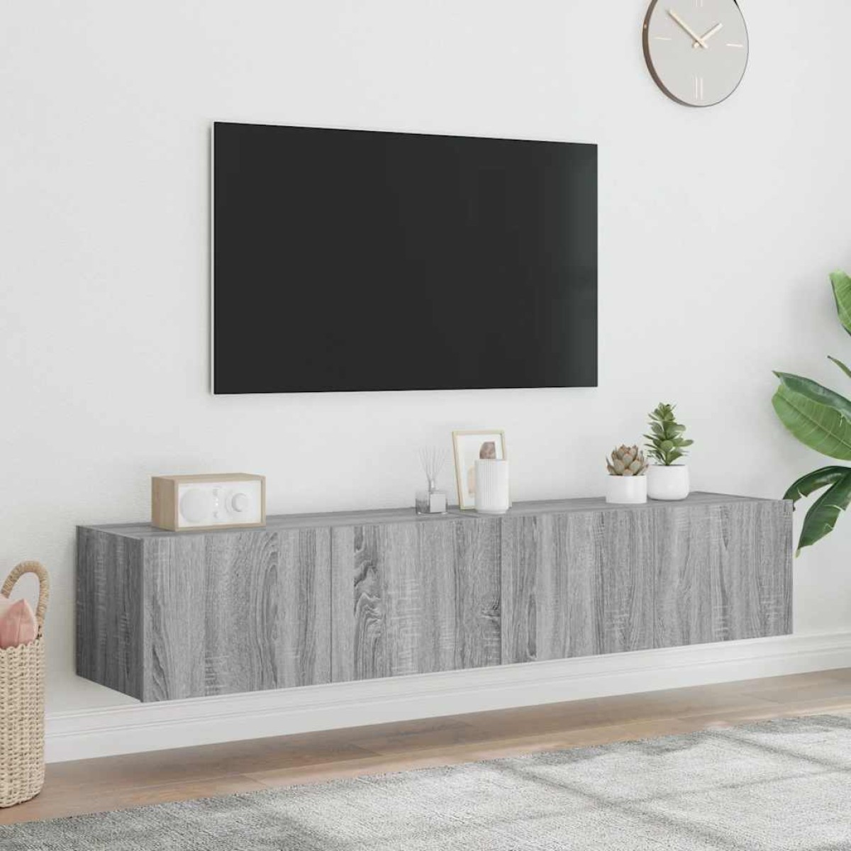 vidaXL Έπιπλα Τοίχου Τηλ. με LED 2 Τεμ. Γκρι Sonoma 80x35x31 εκ.