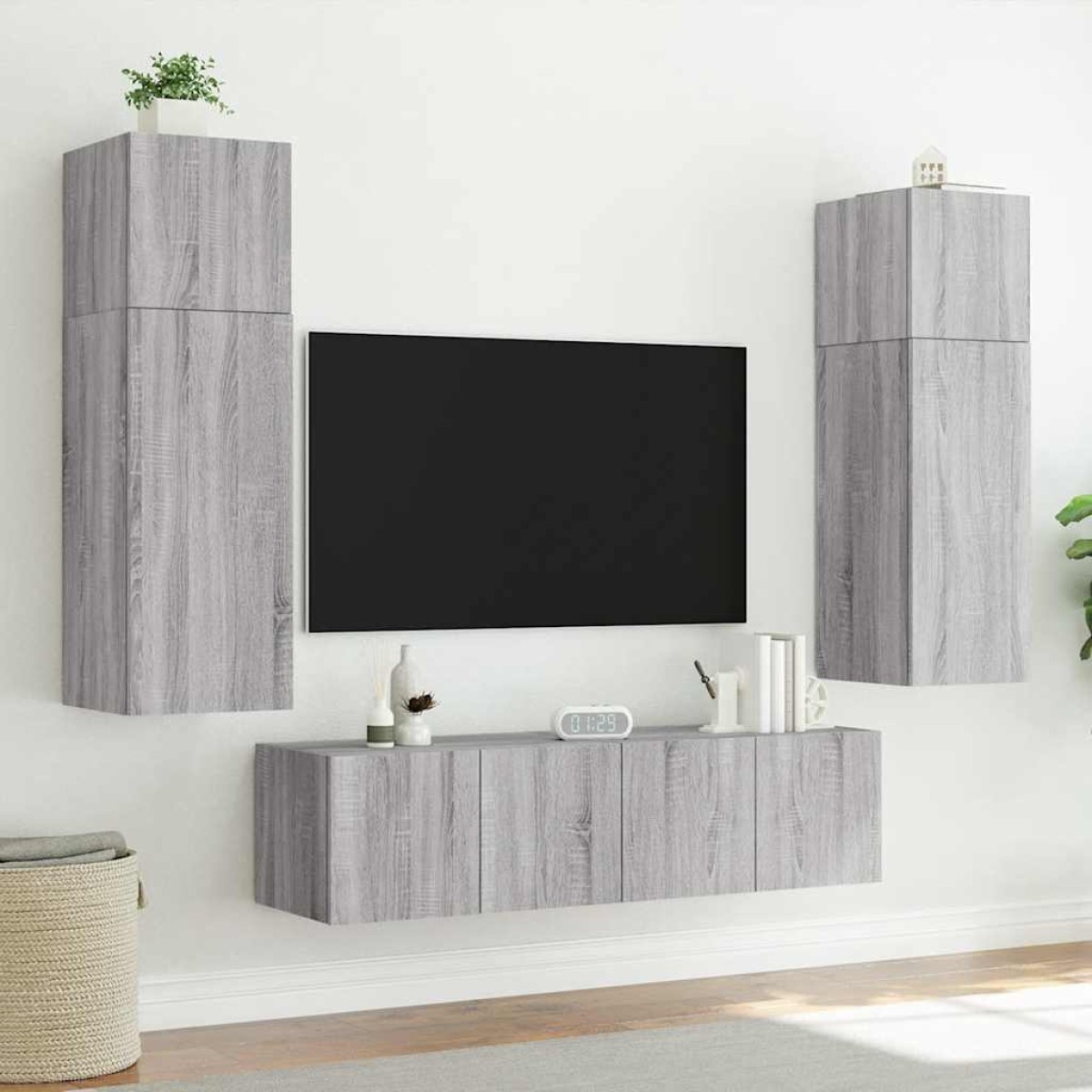 vidaXL Έπιπλα Τοίχου Τηλ. με LED 2 Τεμ. Γκρι Sonoma 80x35x31 εκ.