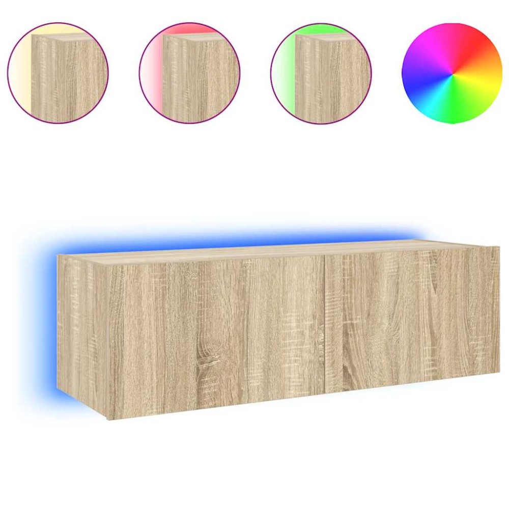 vidaXL Έπιπλο Τοίχου Τηλεόρασης με LED Sonoma Δρυς 100x35x31 εκ.